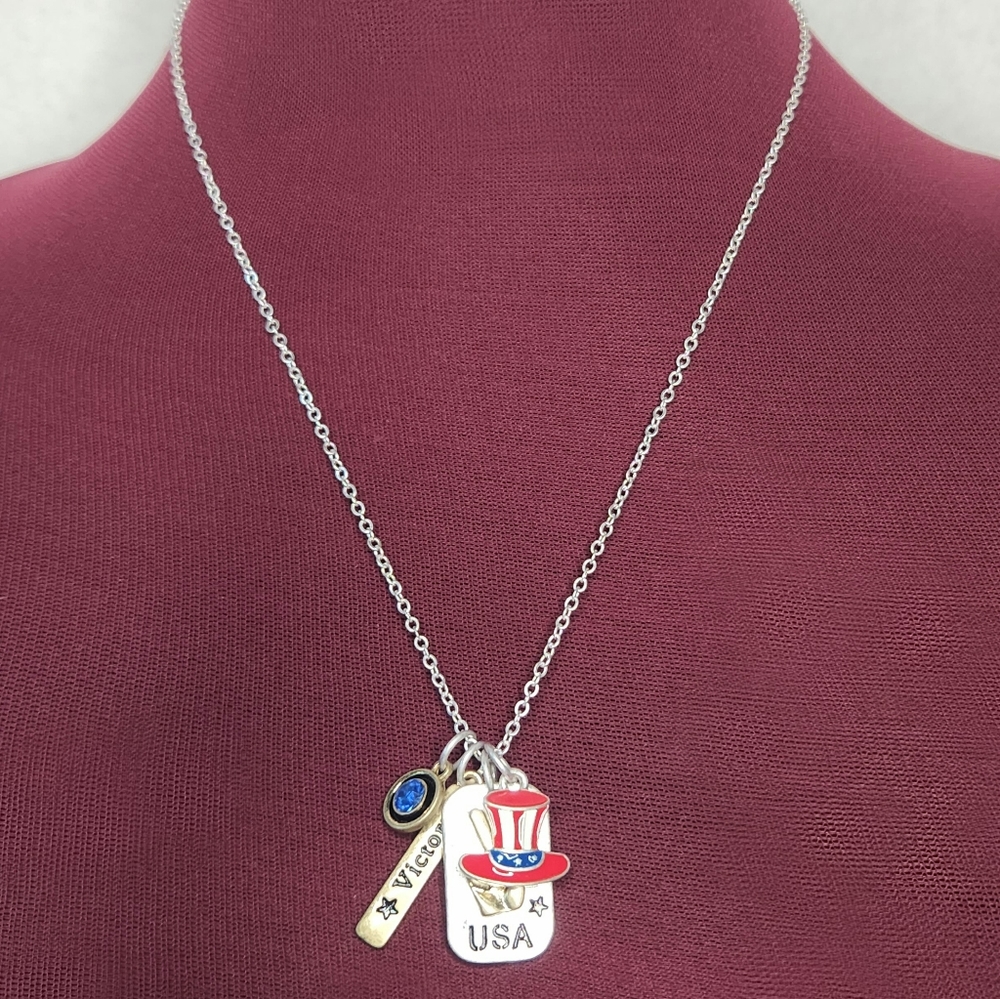 Stars & Stripes Charms Necklace Vibrant Red, Royal Blue, And White Accents
